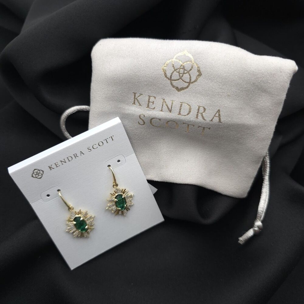 KENDRA SCOTT New Grayson Sunburst‎ Green Crystal Gold Drop Dangle Earrings